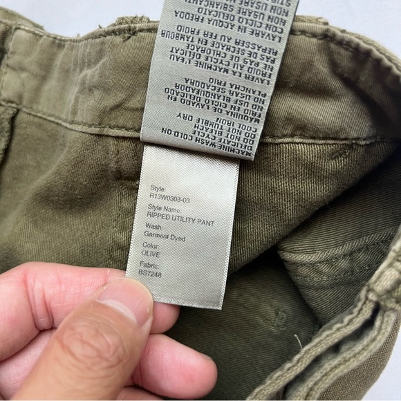 R13 olive army green utility Japanese denim distressed cropped straight leg pant - Picture 8 of 11